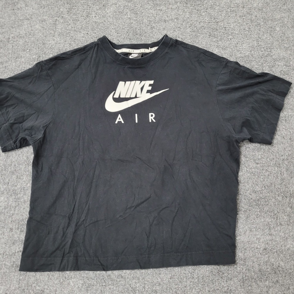 Nike T-Shirt Womens Size M Black Air Logo Graphic Boxy Cropped Short Sleeve Tee